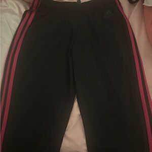 Adidas Kids Black Joggers with Pink Stripes